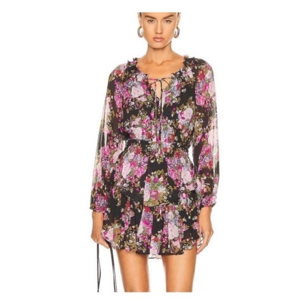 LoveShackFancy black floral ruffle mini dress XS chiffon coquette cottagecore - Picture 2 of 11